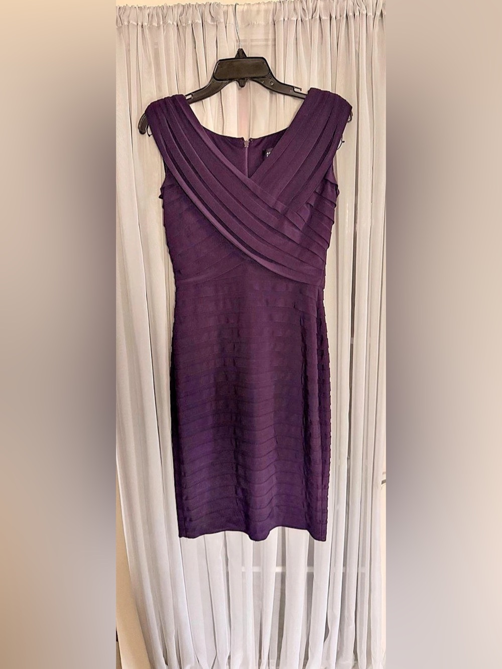 Adrianna Papell Draped Neck Bandage Midi Dress in Purple Size 6